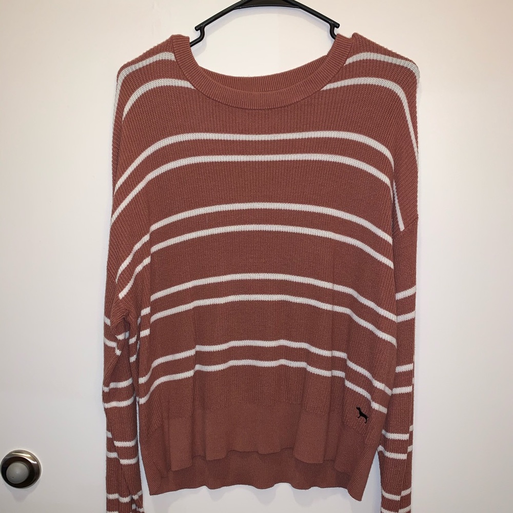 PINK NEVER RELEASED Rust striped campus sweater